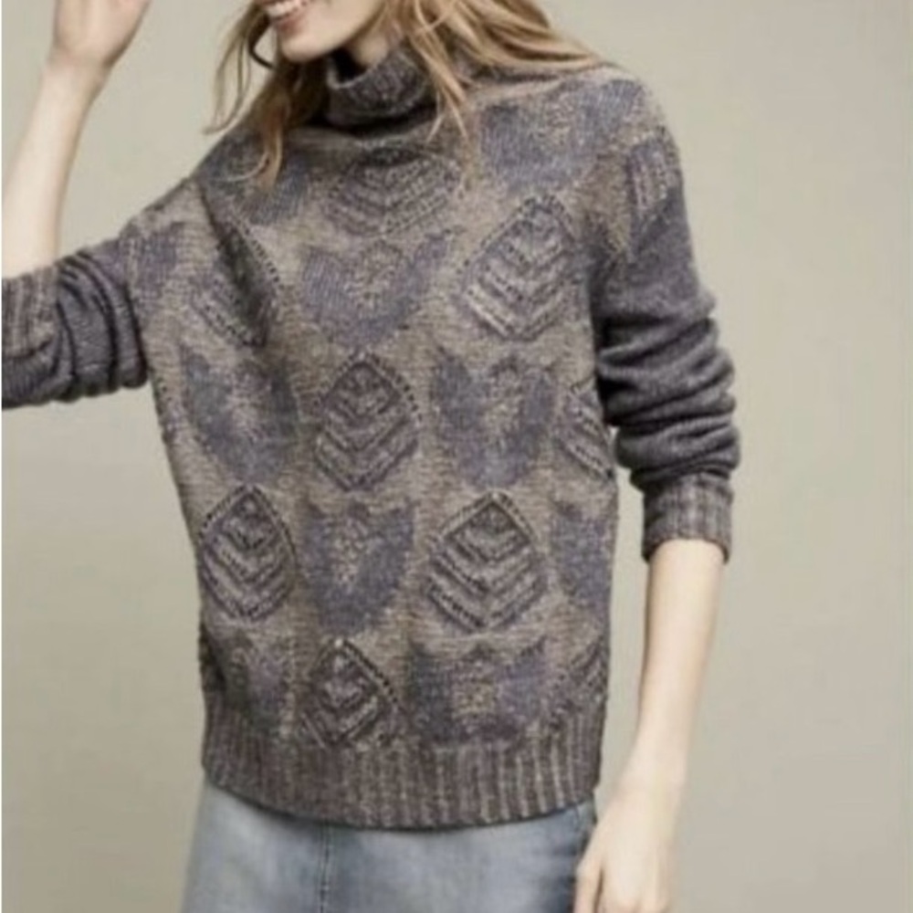 ANTHROPOLOGIE FOLK BY HANSEL FROM BASEL SOFT STITCHED FOLIAGE ACRYLIC SWEATER